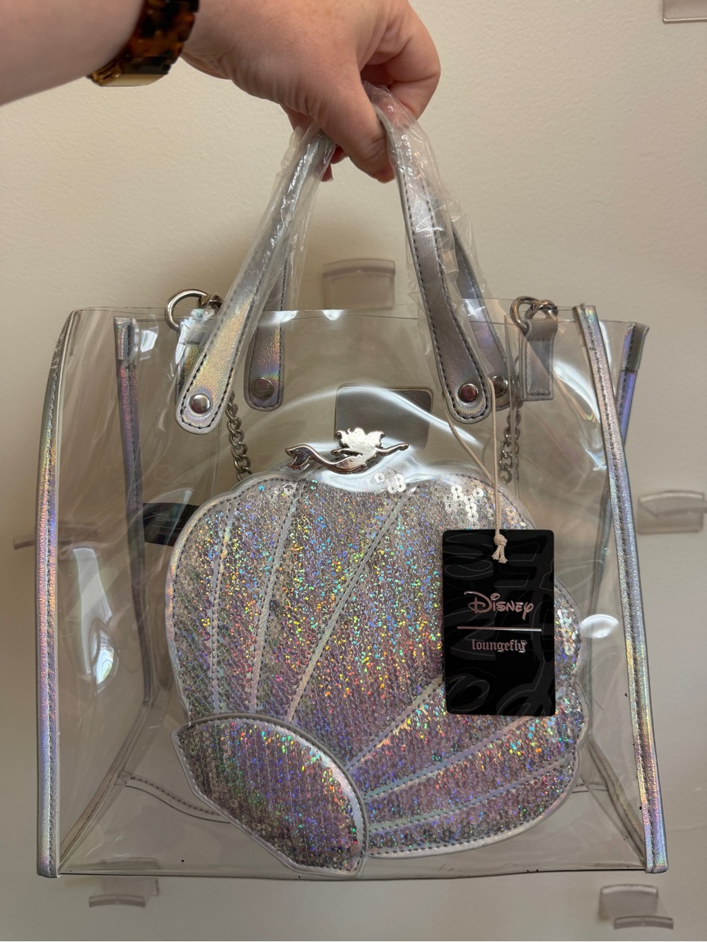 Loungefly The Little Mermaid 2-Piece Clear Tote with Clamshell Crossbody/Pouch - Picture 2 of 5